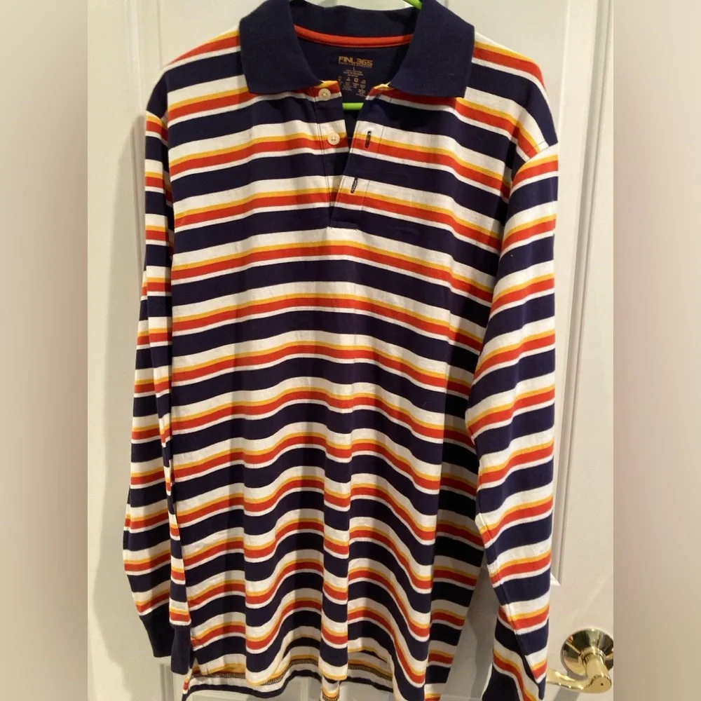 Finl365 Rugby Shirt Men’s Red White Blue Striped 90s Retro Preppy Size L - Picture 1 of 7